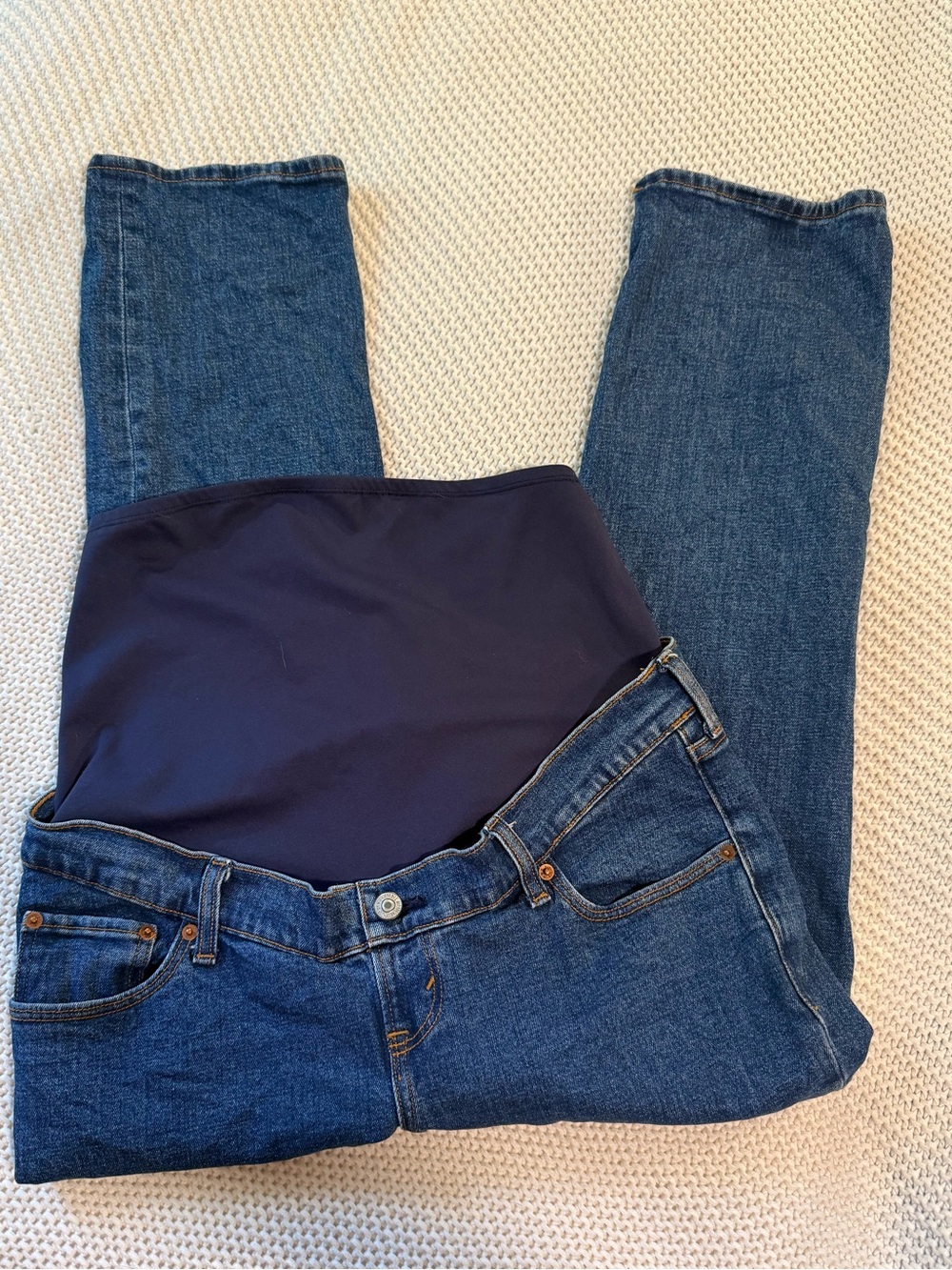 Abercrombie & Fitch Dark Blue Maternity High-Rise Jeans with Navy Panel